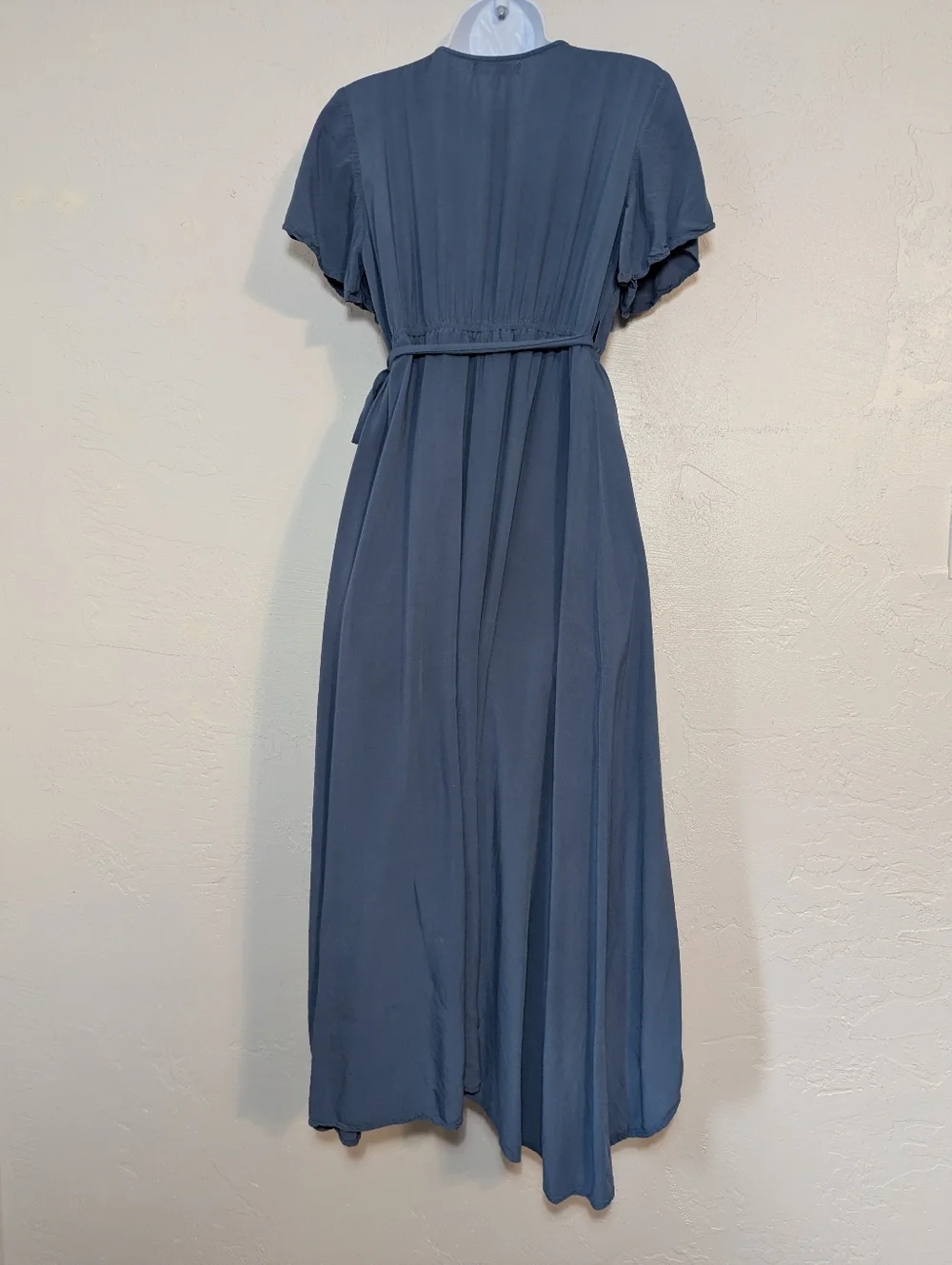 Blue Cottagecore Wrap Dress Boho Floral Embroidery Flowy Hippie Casual Summer